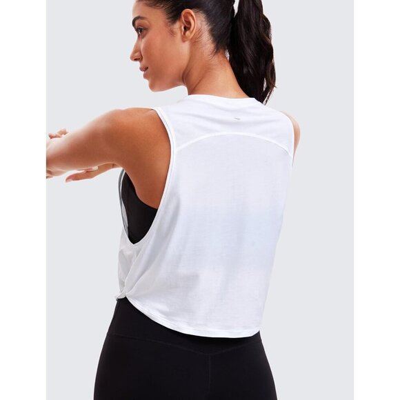 Pima Cotton Cropped Workout Tank Tops Womens Sleeveless Yoga Gym Top - Picture 3 of 7